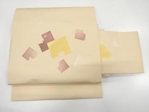 塩瀬　手描き　破れ色紙模様　作り帯